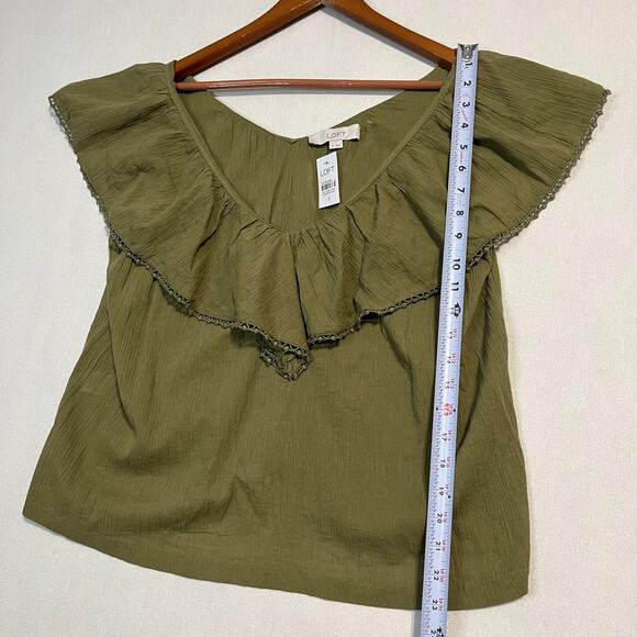 LOFT Women's Green V-Neck Ruffle Flutter Sleeve Blouse Top - Size S - Picture 5 of 7